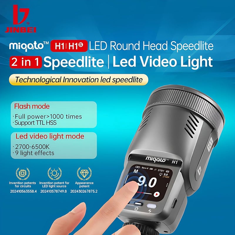 Jinbei H1S Flash & LED Video Light 2-in-1 Camera Flash Speedlite, GN28, 0.05~1.5s Recycle time HSS/TTL Built in Fresnel Lens,HD Colour Touch Screen,Compatible with Sony Cameras - Image 2